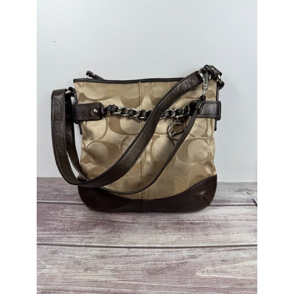 COACH F19730 Signature Chain Brown Beige Convertible Crossbody Shoulder bag - Picture 16 of 16